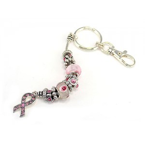 Key Chain with Dangling Pink Ribbon Charms - Pink - KC-BCPK 
